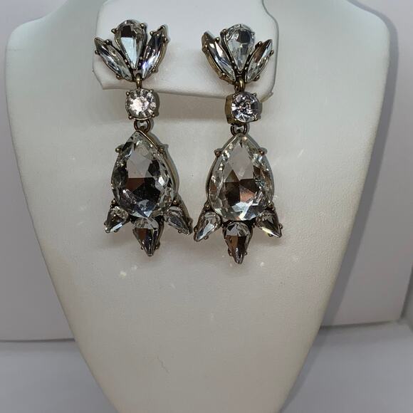 Clear Rhinestone Glass Gold-Tone Statement Dangle Earrings - Picture 1 of 7
